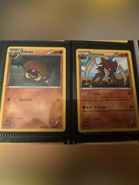 Kabuto and Kabutops Pokémon Card - Yellow & Brown Colorway